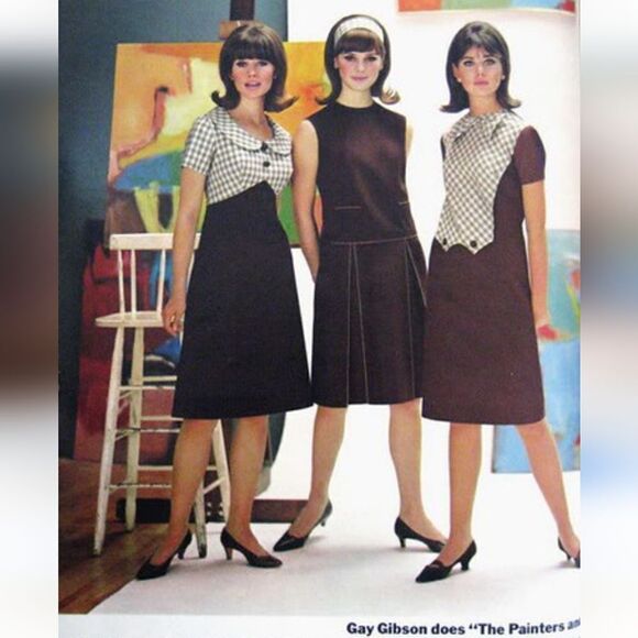 Gay Gibson Vintage 60s Black Dress A-Line Mod Style Inverted Pleated Skirt - Picture 14 of 15